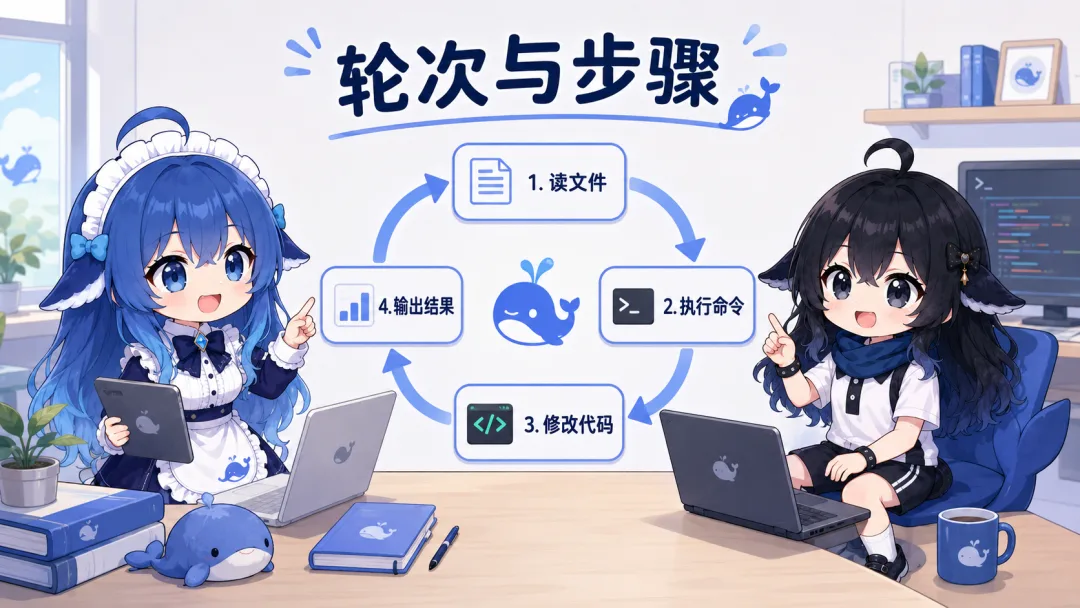 DeepSeek Harness 的轮次与步骤组成一个连续 Agent 工作循环